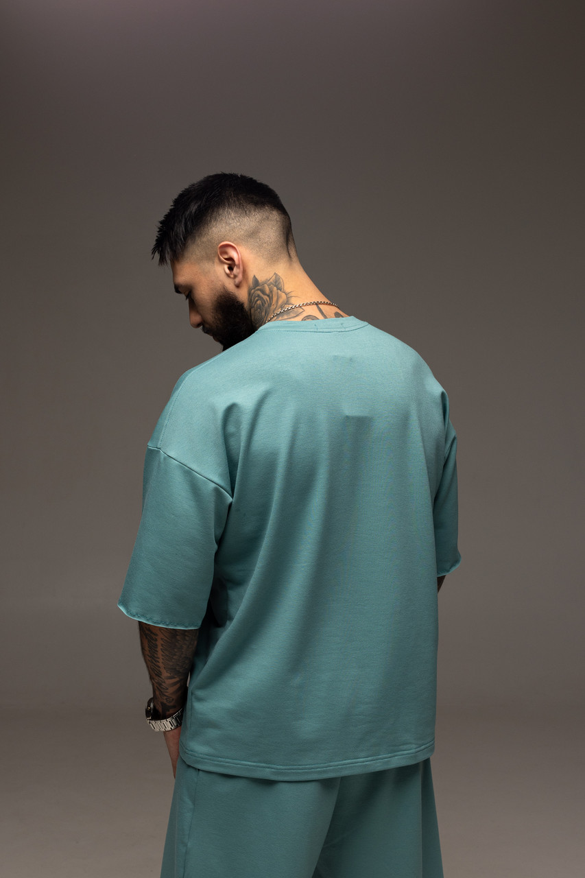 Костюм мужской летний берюзовый Calvin Klein Стильный оверсайз на лето Базовый комплект для мужчины, фото №3