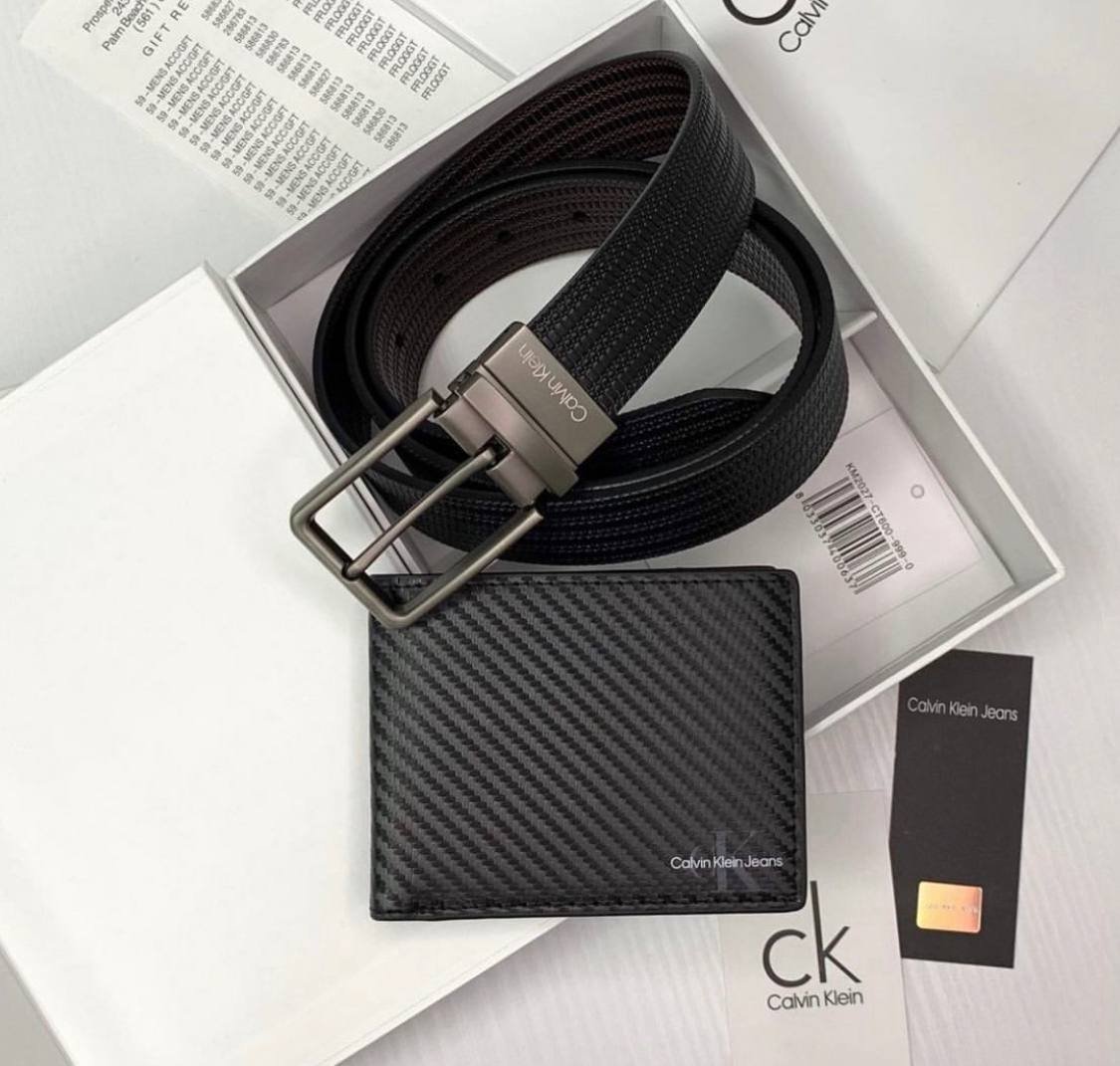 Чоловічий подарунковий набір ремінь та портмоне у фірмовому упакуванні Calvin Klein Jeans, фото №1