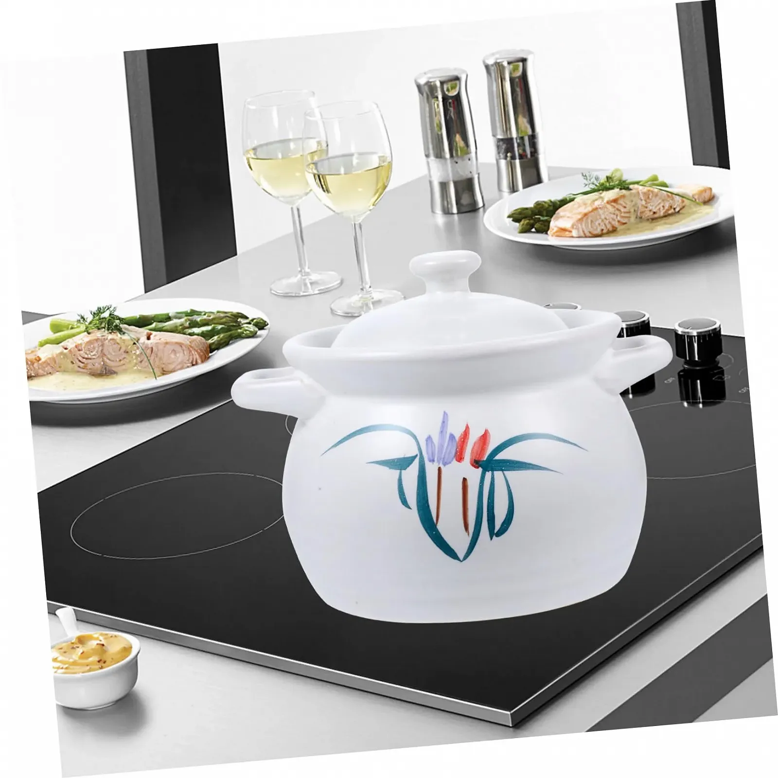 Кастрюля керамическая с крышкой термостойкая для тушения, фото №4