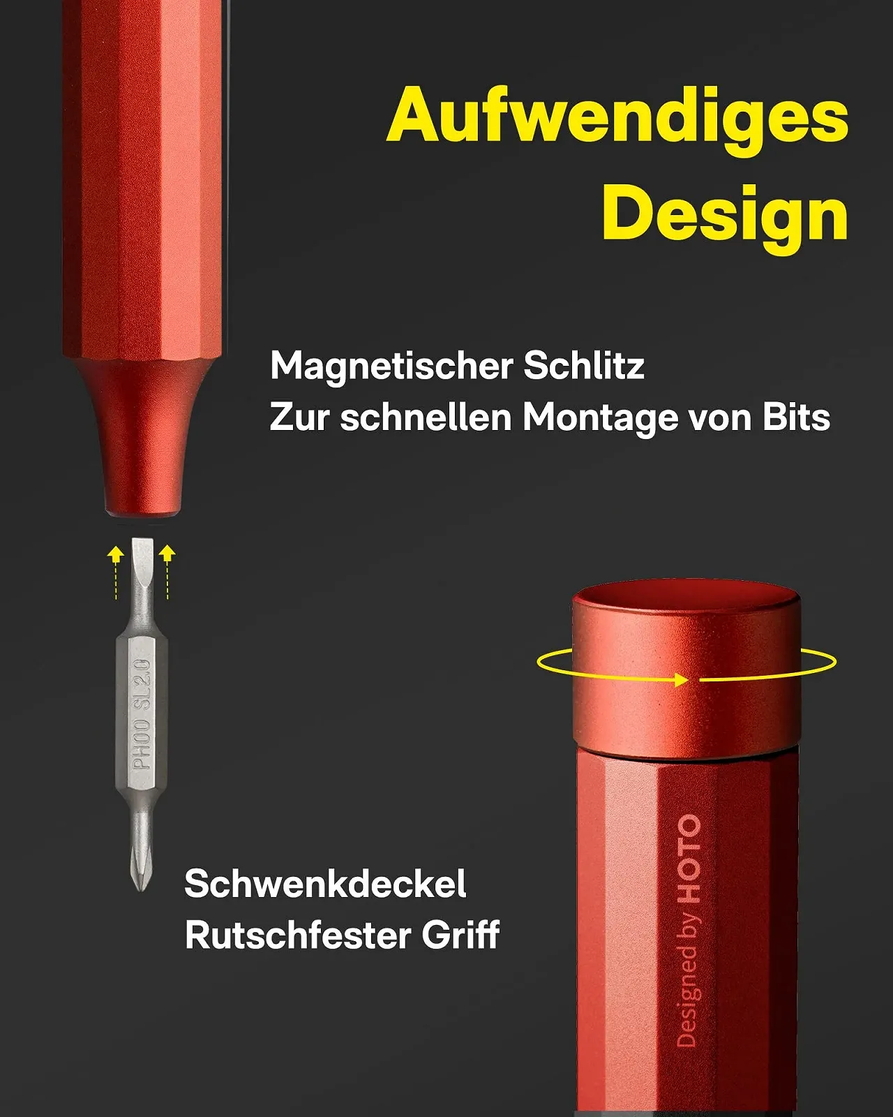 Набір прецизійних викруток HOTO 24 в 1 12 см x 1,66 см магнітний червоний, фото №5