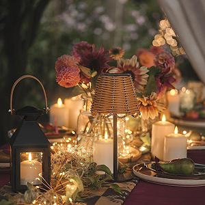 Настільна лампа Lights4fun Curve плетена LED сонячна енергія 28 см synthetic.ua - Фото 1