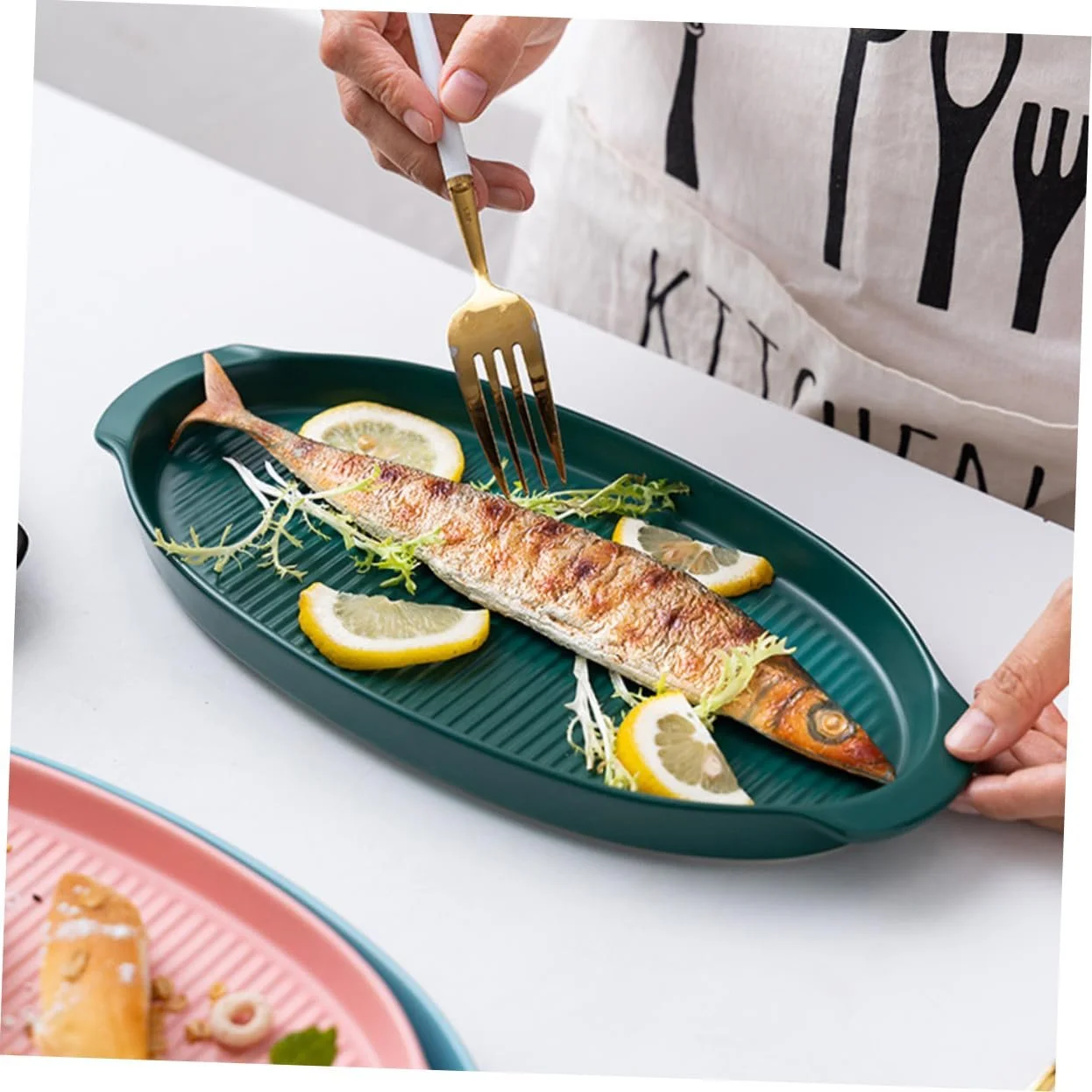 Форма для запікання SECFOU керамічна овальна з ручками термостійка темно-зелена, фото №2