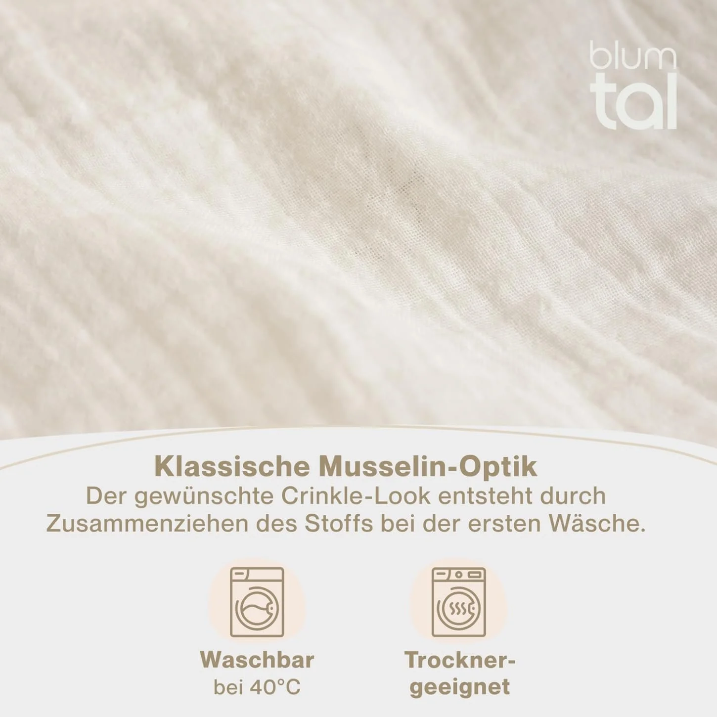 Постільна білизна Blumtal Муслін Бавовна Бежева 135 х 200 см 80 х 80 см, фото №5