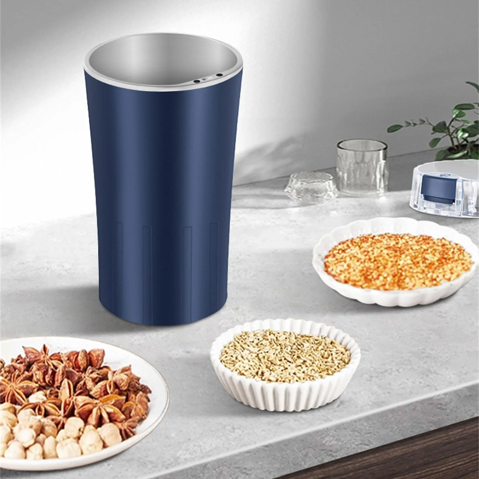 Измельчитель Компактный 250 мл для кофе, лекарств и специй с прозрачной крышкой и щеткой для чистки. Простая с нержавеющим сверлом, фото №5