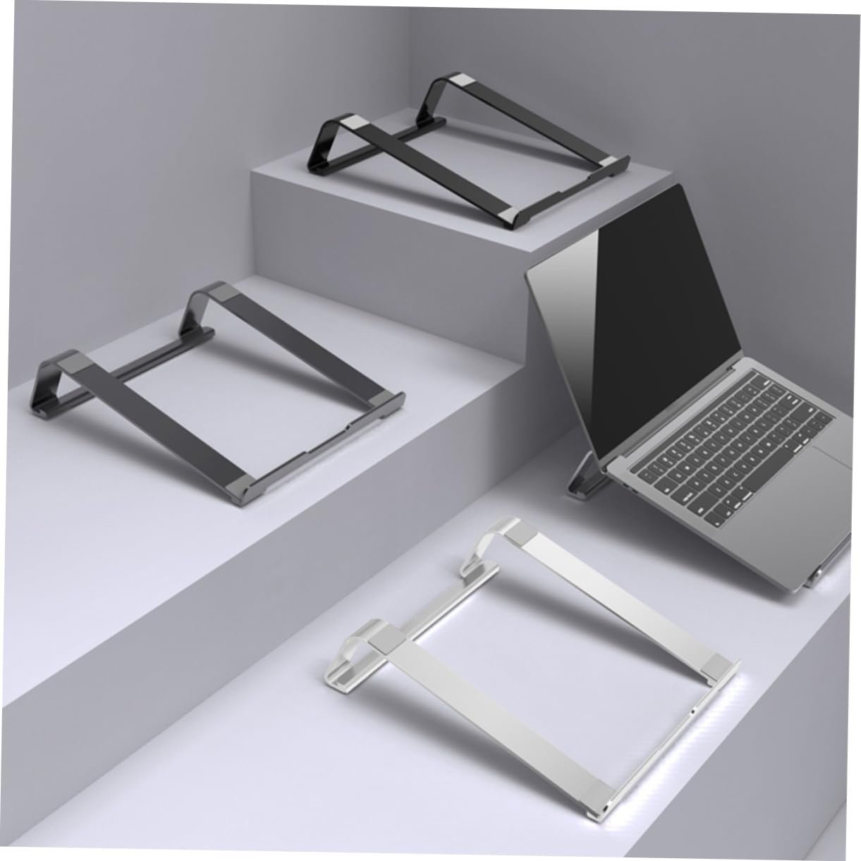 Подставка для ноутбука из алюминиевого сплава Легкая вентилируемая с регулируемой высотой с открытым дизайном охлаждения Эргономичная поддержка для улучшения осанки и стабильности, фото №2 Подставка для ноутбука из алюминиевого сплава Легкая вентилируемая с регулируемой высотой с открытым дизайном охлаждения Эргономичная поддержка для улучшения осанки и стабильности, фото №2
