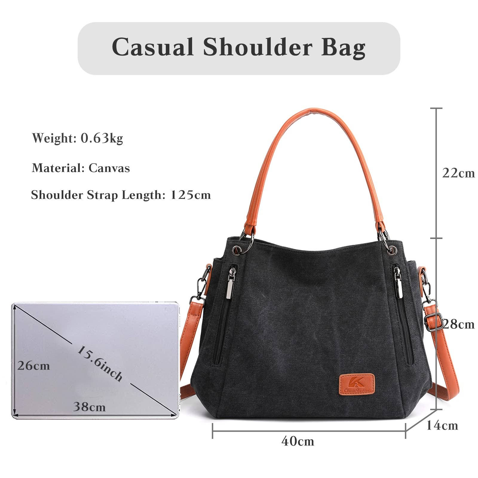 Сумка жіноча CORIOS Полотняна Тоут Повсякденна Багатофункціональна Чорний Ретро, фото №3