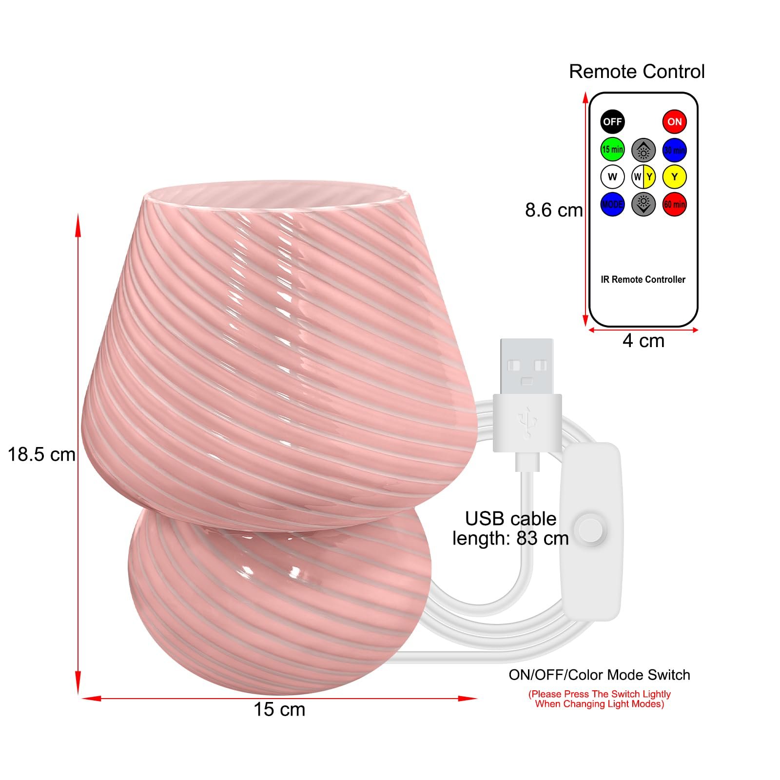 Настільна лампа Mushroom Lamp Glass Dimmable Remote Control Рожева, фото №2