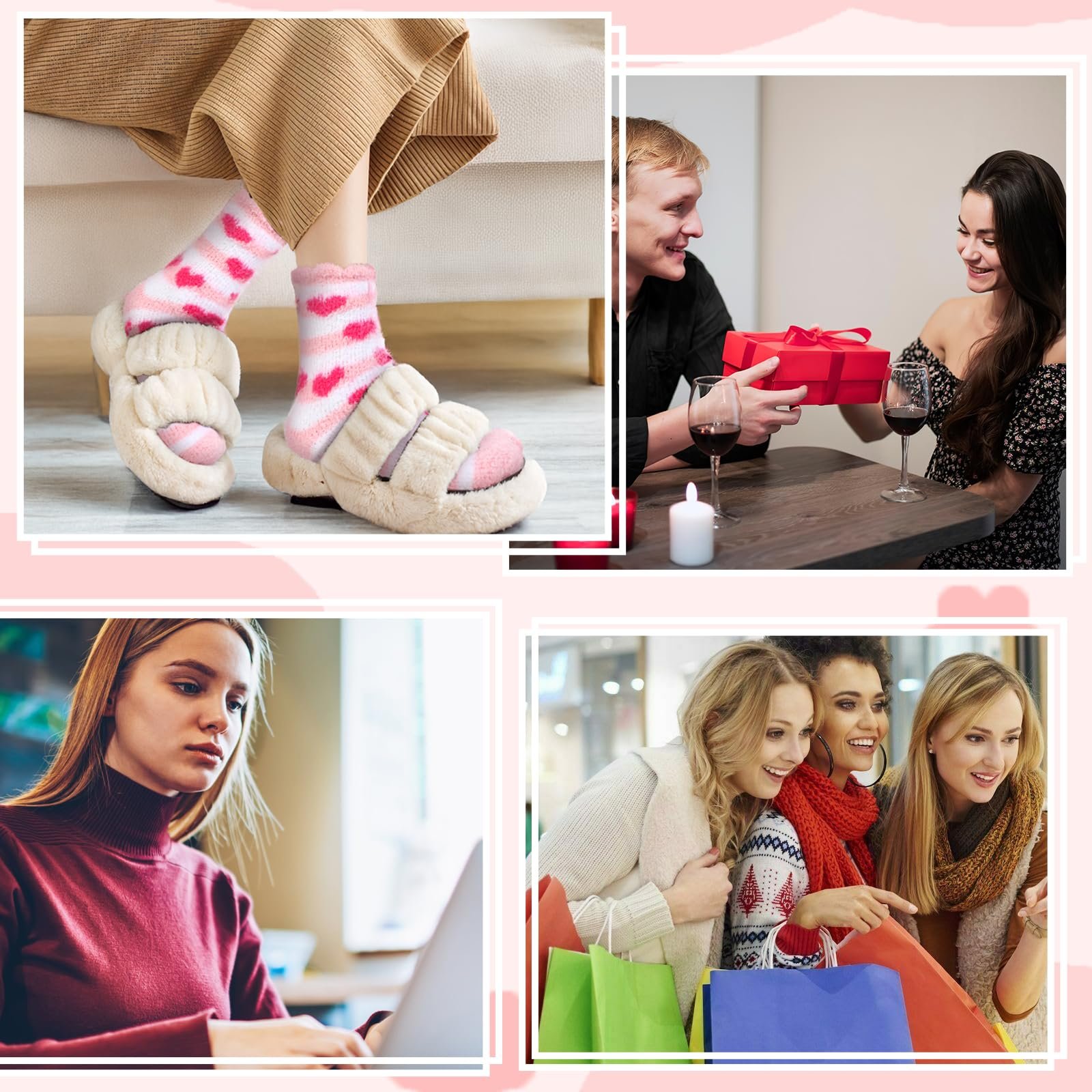 Носки Женские Пушистые 3 Пары Полосатые Розовые (Сердце), фото №7