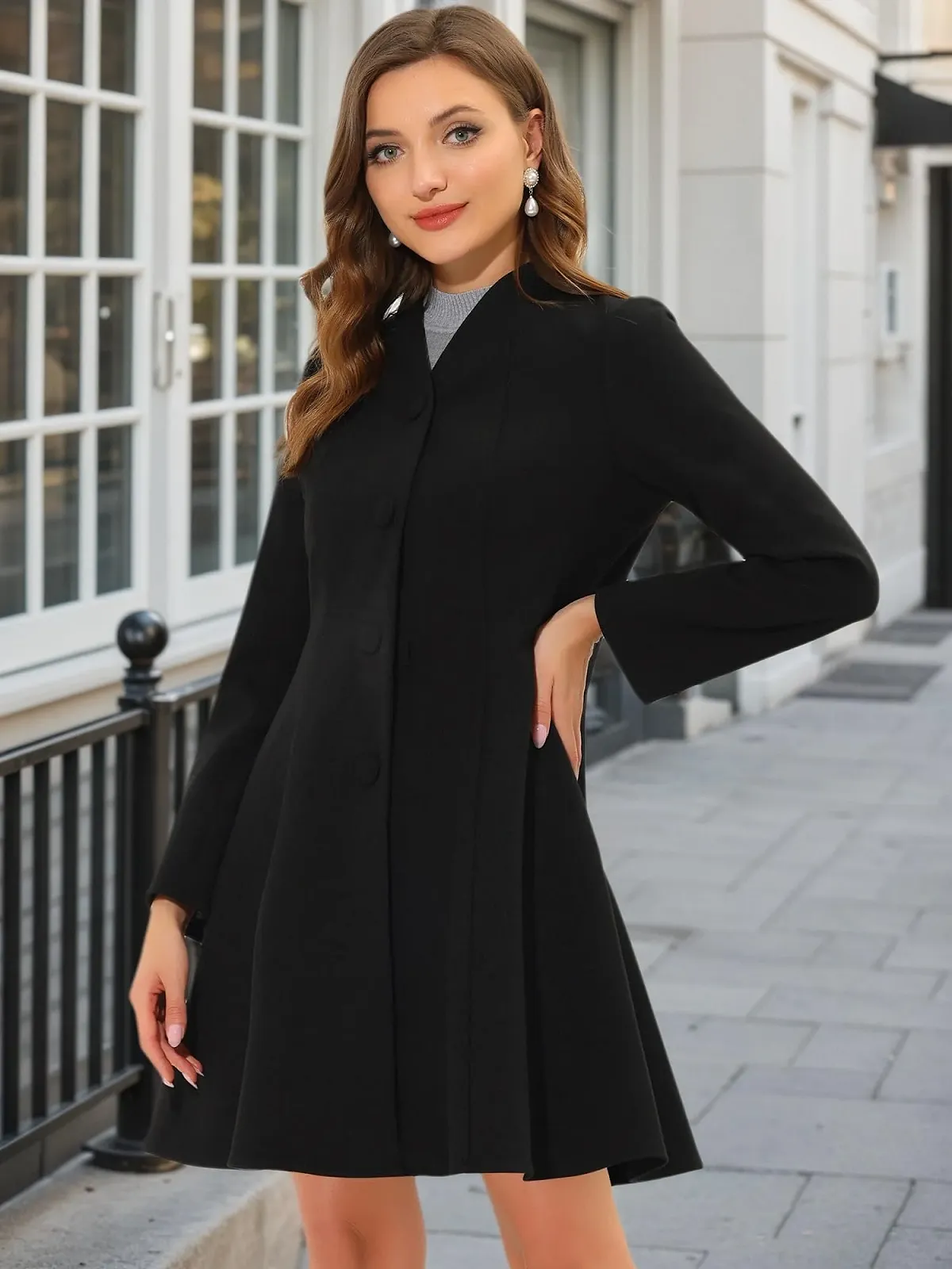 Пальто Allegra K A-силуэта, с длинными рукавами,, фото №3 Пальто Allegra K A-силуэта, с длинными рукавами,, фото №3