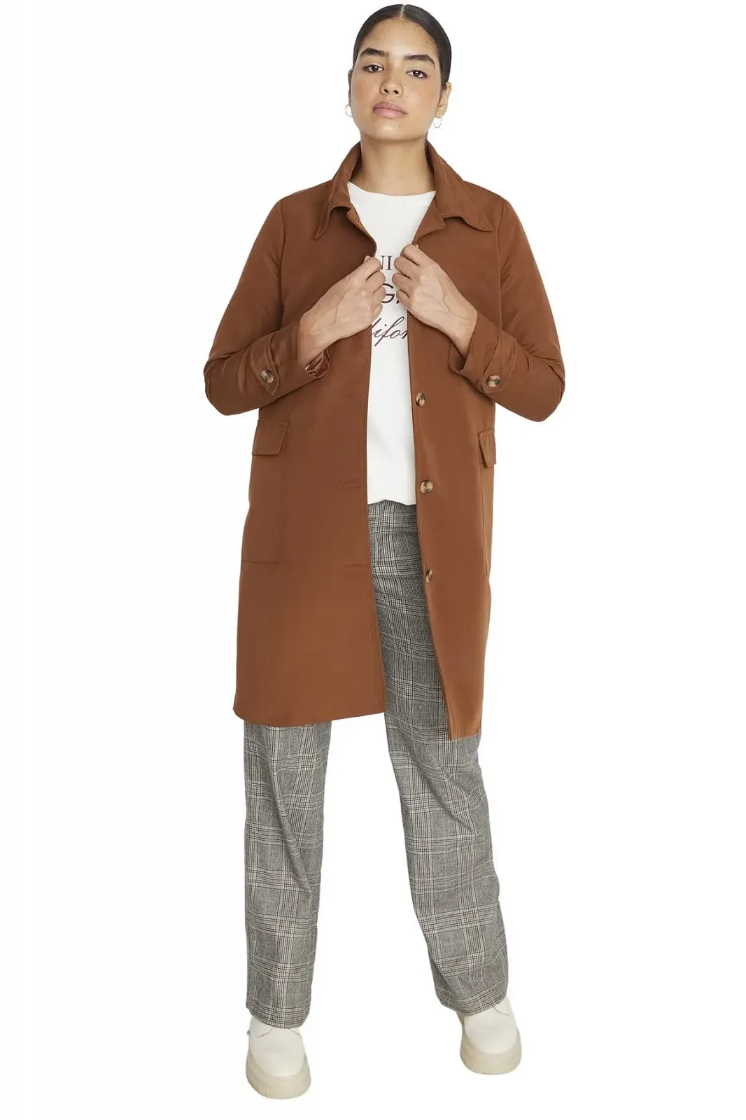 Тренч TRENDYOL Прямой Тканевый, фото №2 Тренч TRENDYOL Прямой Тканевый, фото №2