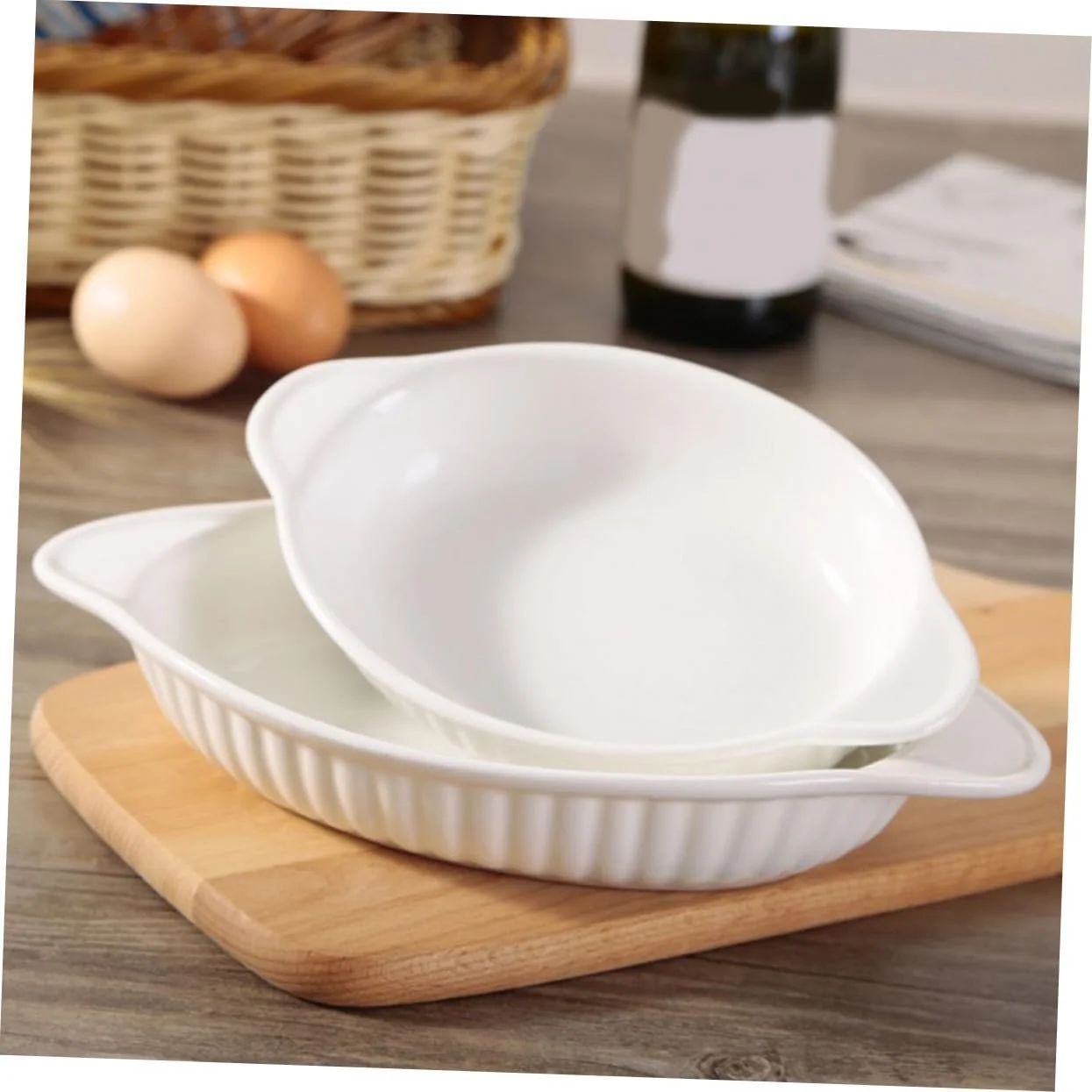 Керамическая форма для запекания овальная с двойными ручками термостойкая, фото №3 Керамическая форма для запекания овальная с двойными ручками термостойкая, фото №3