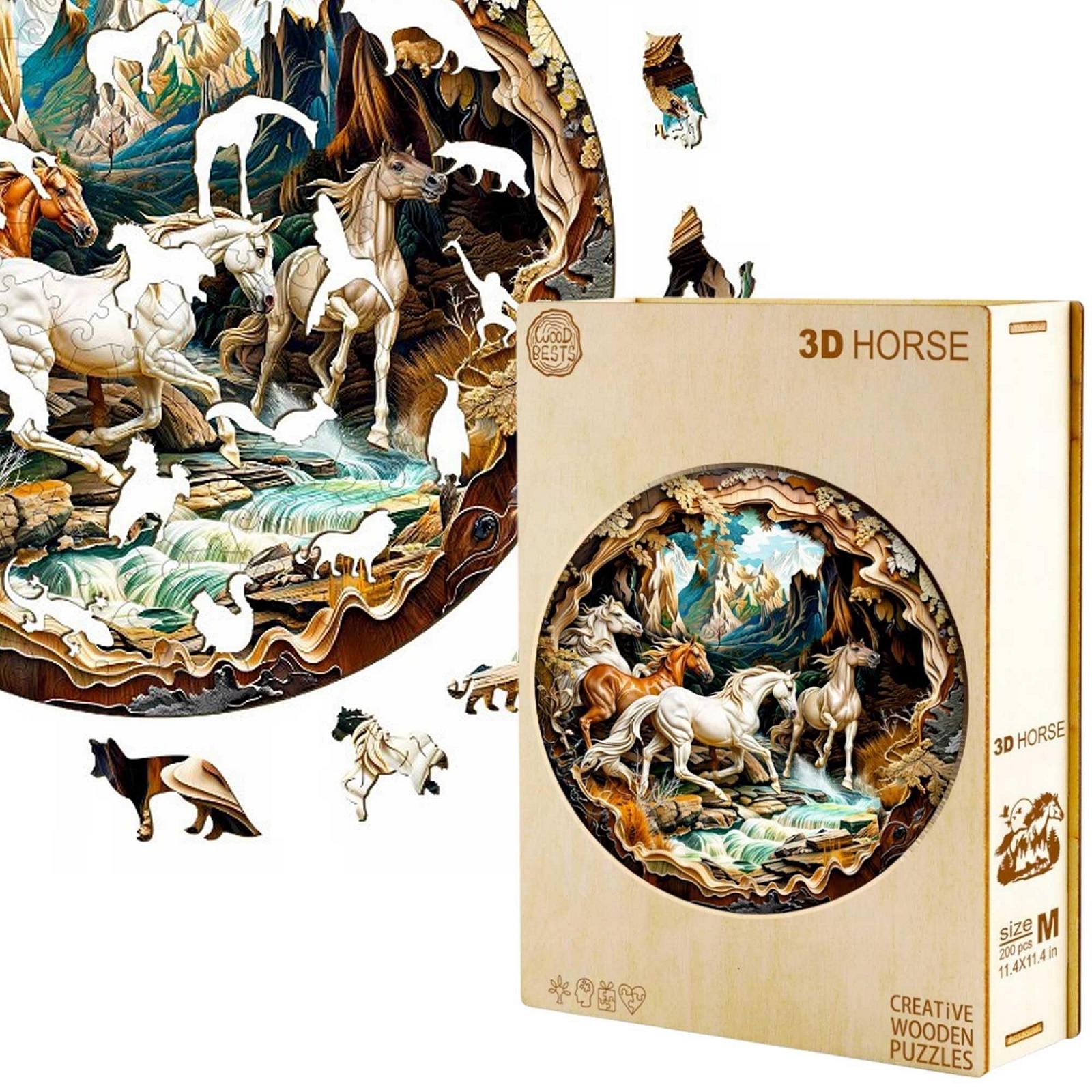 Дерев'яний пазл Wild Horses in Galloping 3D-ефект 300 деталей з міні-мольбертом та коробкою, фото №3