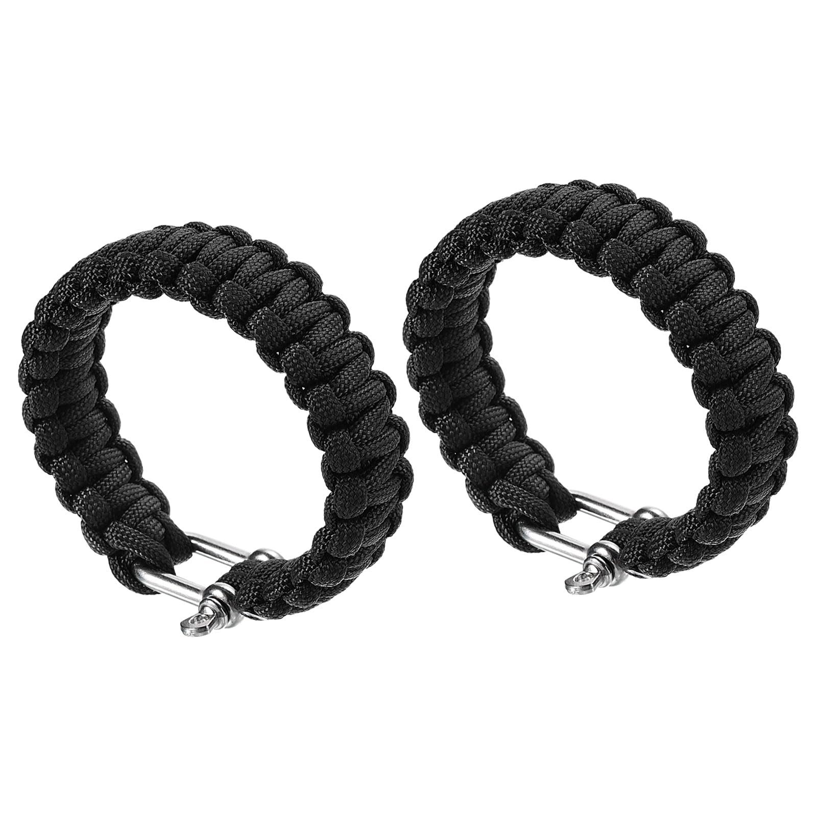 Браслет Paracord PATIKIL для виживання, 2 шт, плетений, U-подібна пряжка, нержавіюча сталь, Чорний, фото №1
