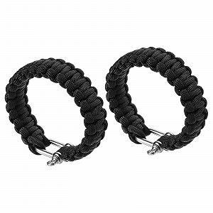 Браслет Paracord PATIKIL для виживання, 2 шт, плетений, U-подібна пряжка, нержавіюча сталь, Чорний - Фото 1