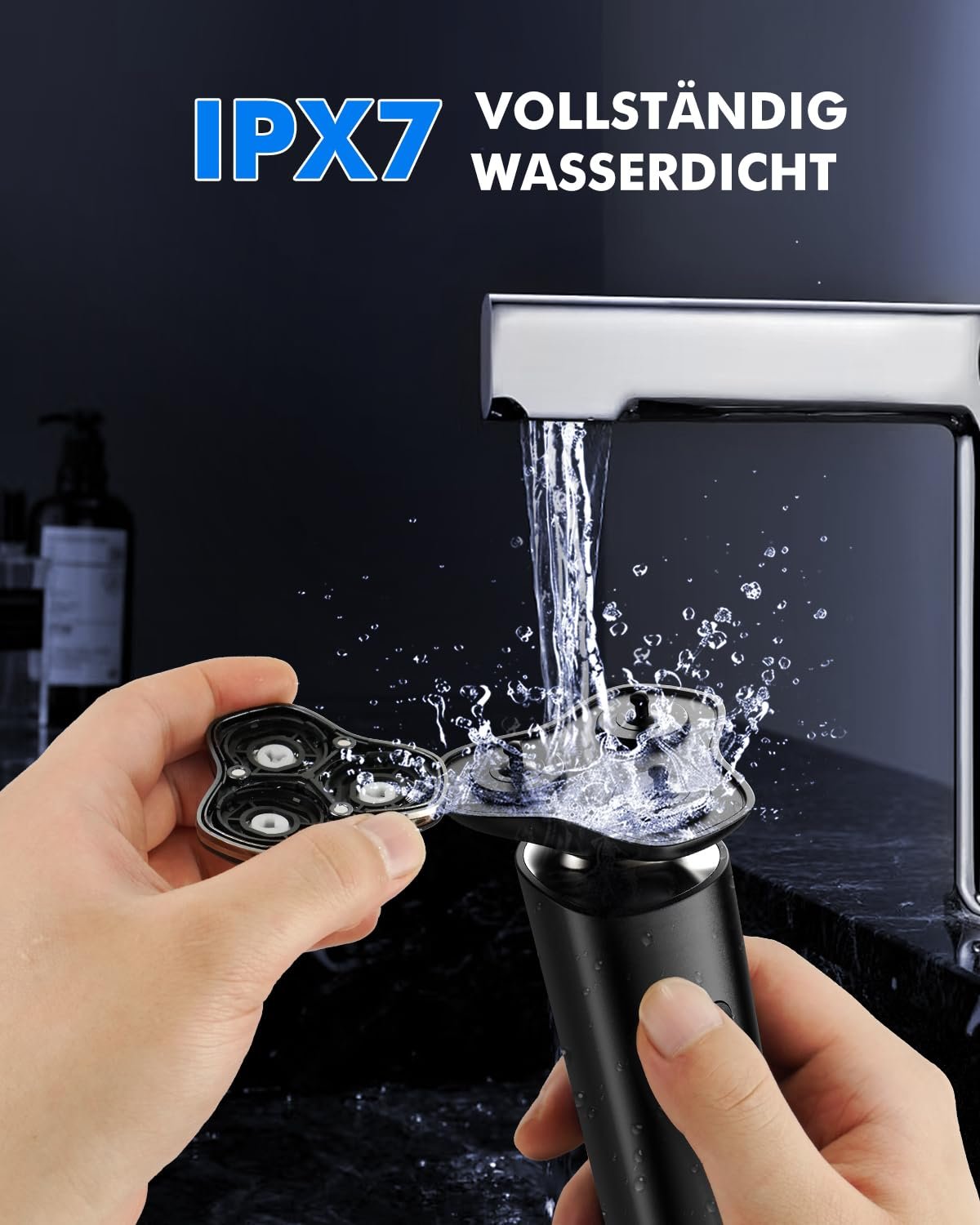 Електробритва чоловіча 3D IPX7 водонепроникна з зарядною станцією 4-в-1 чорна, фото №7 Електробритва чоловіча 3D IPX7 водонепроникна з зарядною станцією 4-в-1 чорна, фото №7