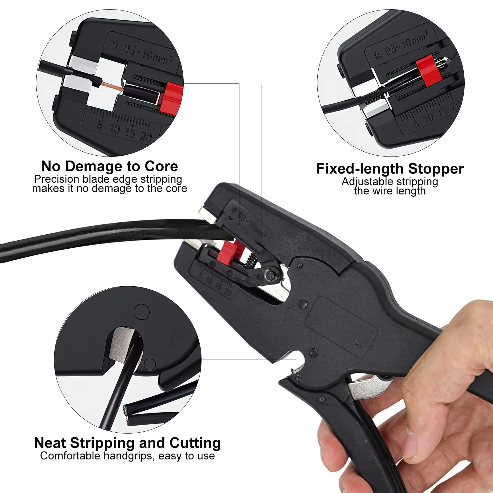 Автоматический многофункциональный стриппер 0.03-10 мм² Черный, фото №3