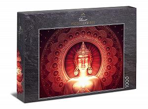 Пазл Ulmer Puzzleschmiede "Silent Enlightenment" 1000 элементов фигура Будды в центре мандалы красный с золотистым - Фото 1