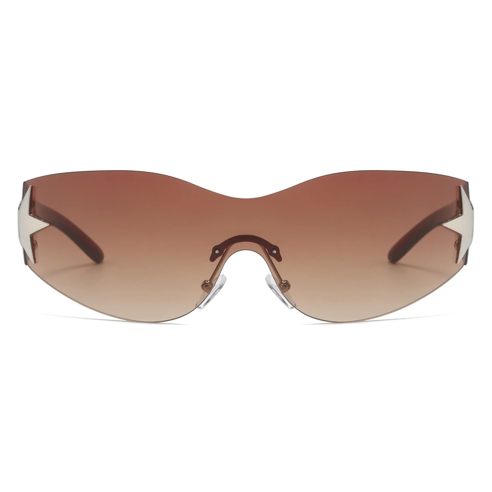 Сонцезахисні Окуляри YAMEIZE Y2k Rimless Wrap Around Rimless Star, фото №2