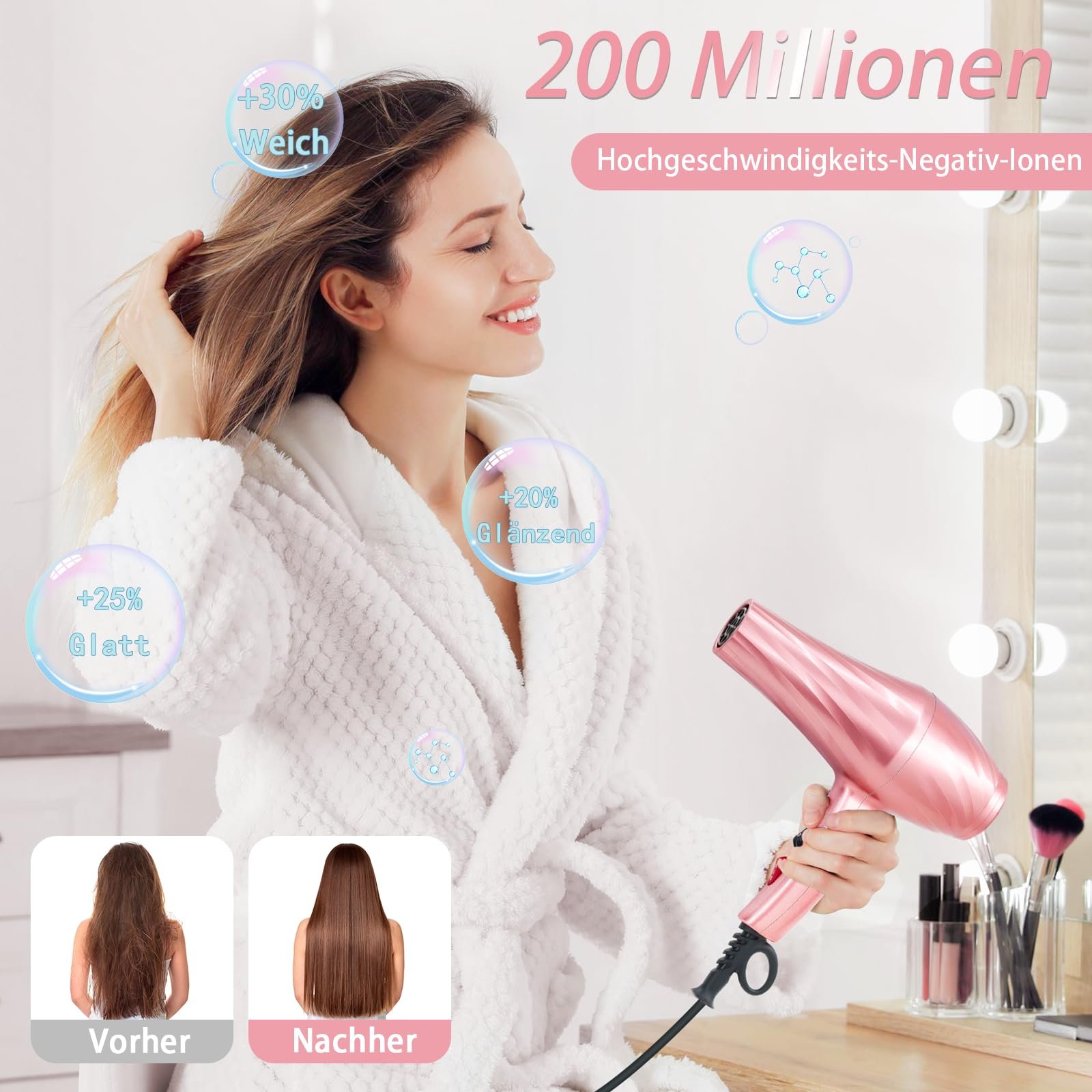 Фен Jooayou Professional Ion, 3000 Вт, с диффузором и 3 насадками, фото №2