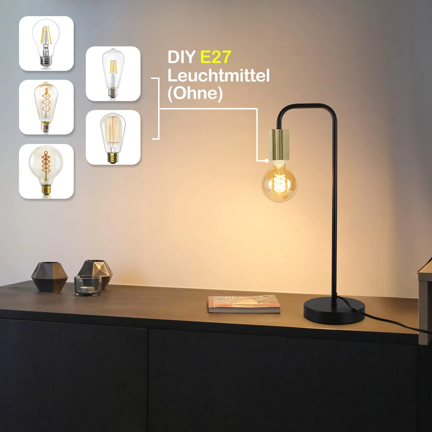 Настільна лампа Vintage Industrial E27 Чорний Золотий, фото №2