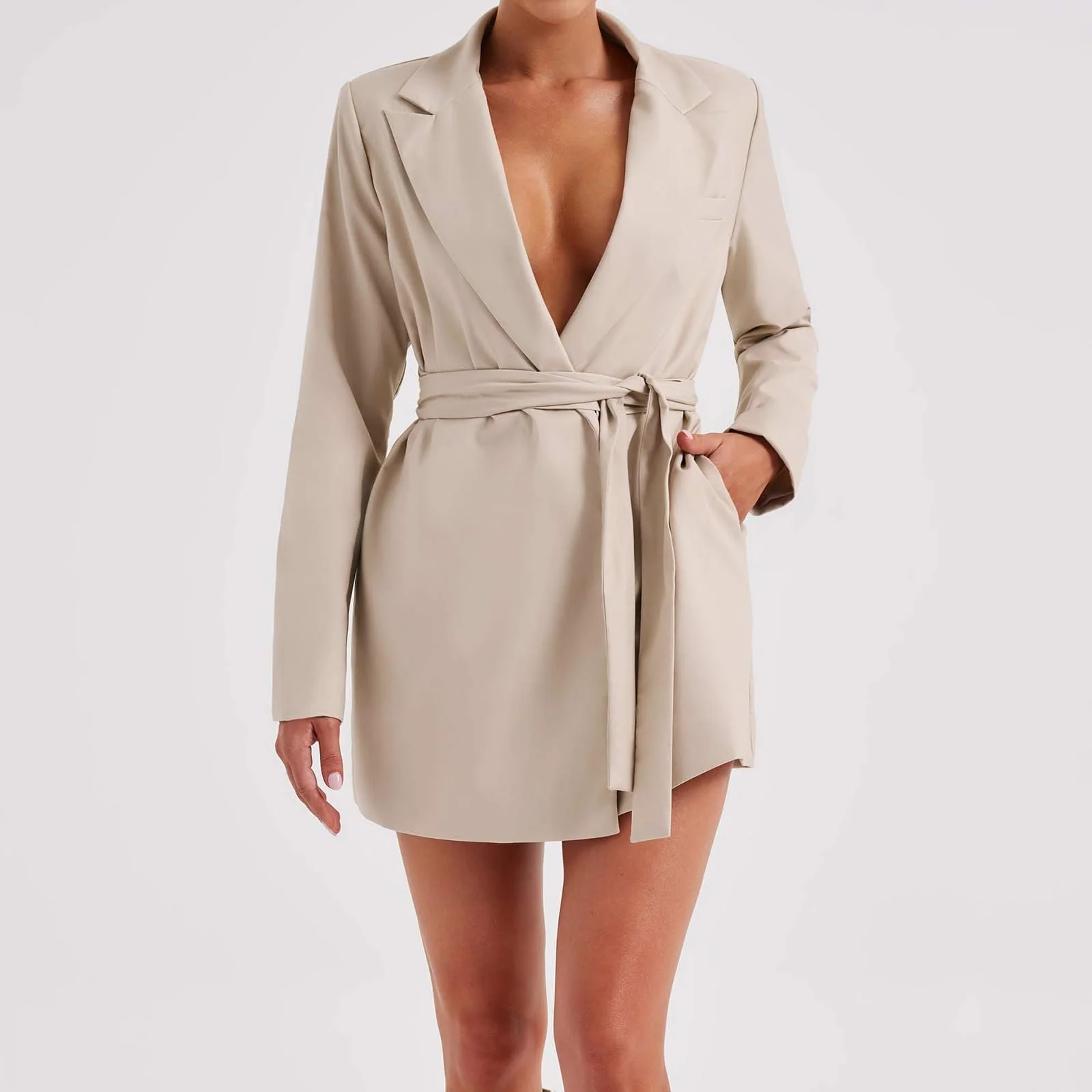 Тренч Yoisdtxc Жіночий Повсякденний однотонний Довгий рукав, фото №2