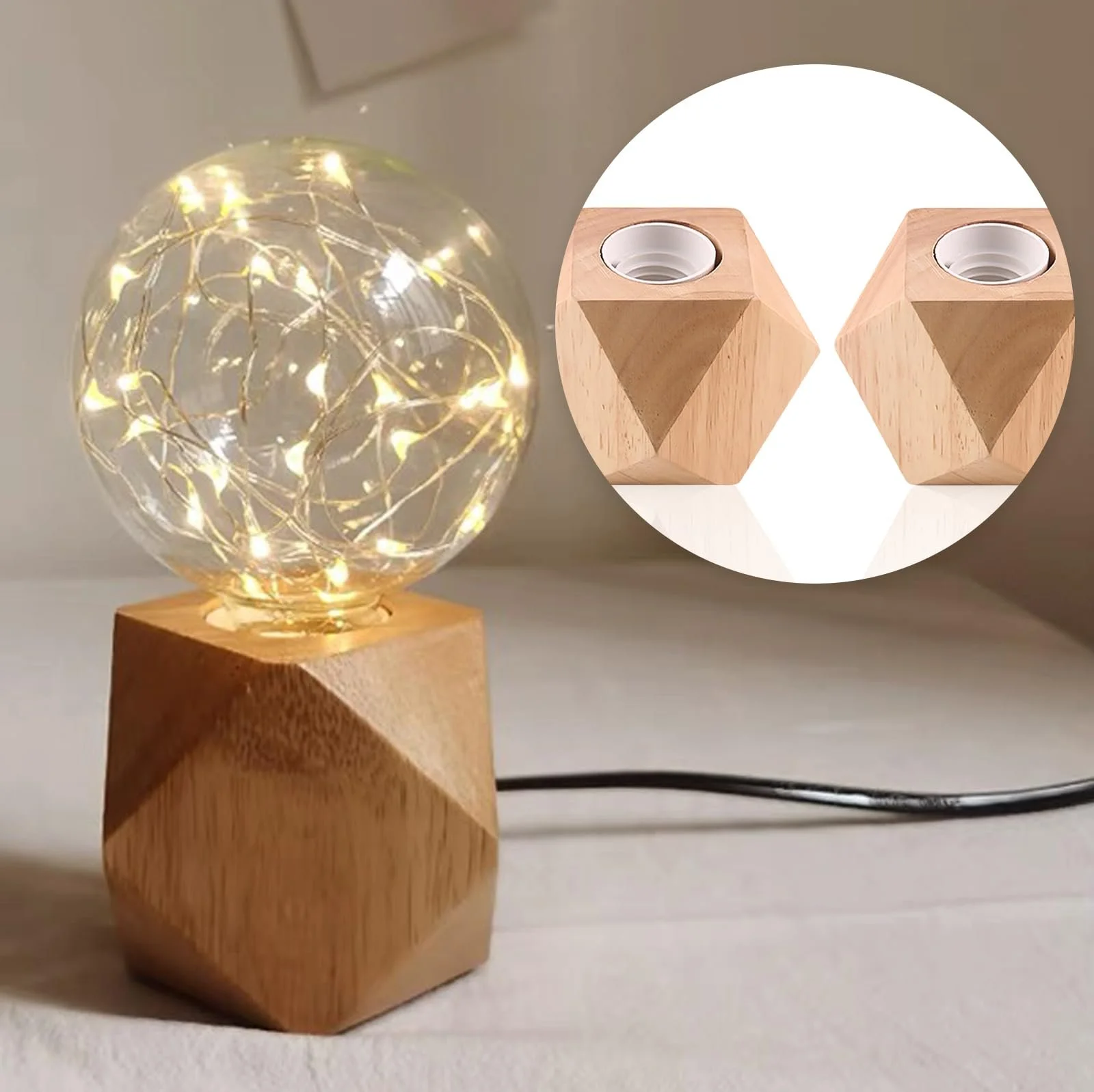 Настільна лампа Nizirioo Набір 2 шт. Дерев'яна основа Diamond E27 EU Plug (без лампи), фото №6