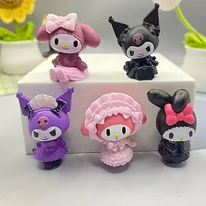 Набор мини-фигурок Sanrio 5 шт - Куроми (Kuromi) и Моя Мелоди (My Melody) 3-4 см synthetic.ua - Фото 1