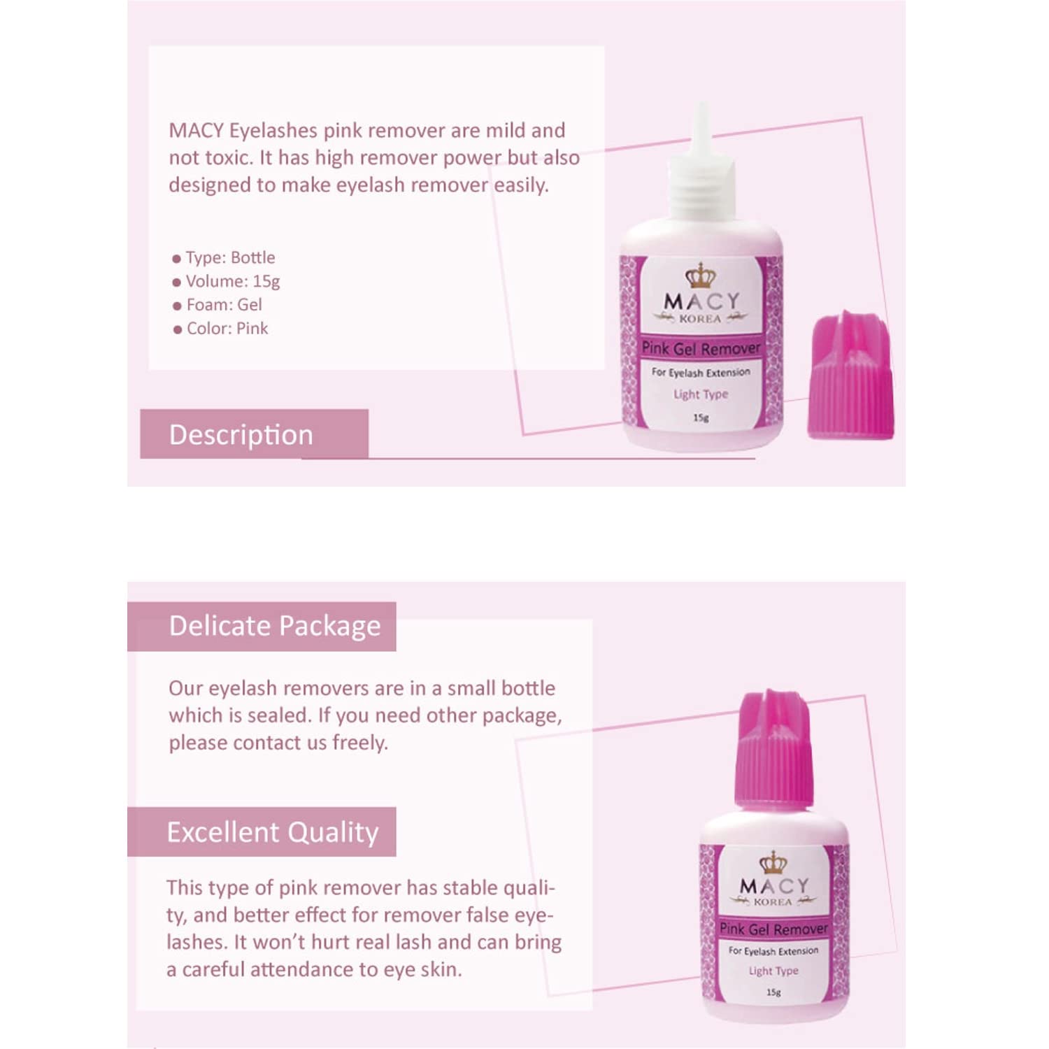 Аксессуары P-Beauty MACY Розовый Гель Для Снятия Лёгкий Тип для Наращивания Ресниц 15 г, фото №3