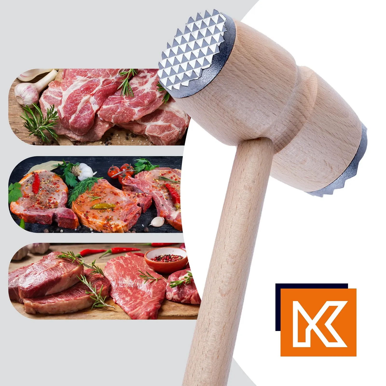 Молоток для мяса KADAX Двусторонний деревянный с металлическими вставками круглый, фото №3 Молоток для мяса KADAX Двусторонний деревянный с металлическими вставками круглый, фото №3