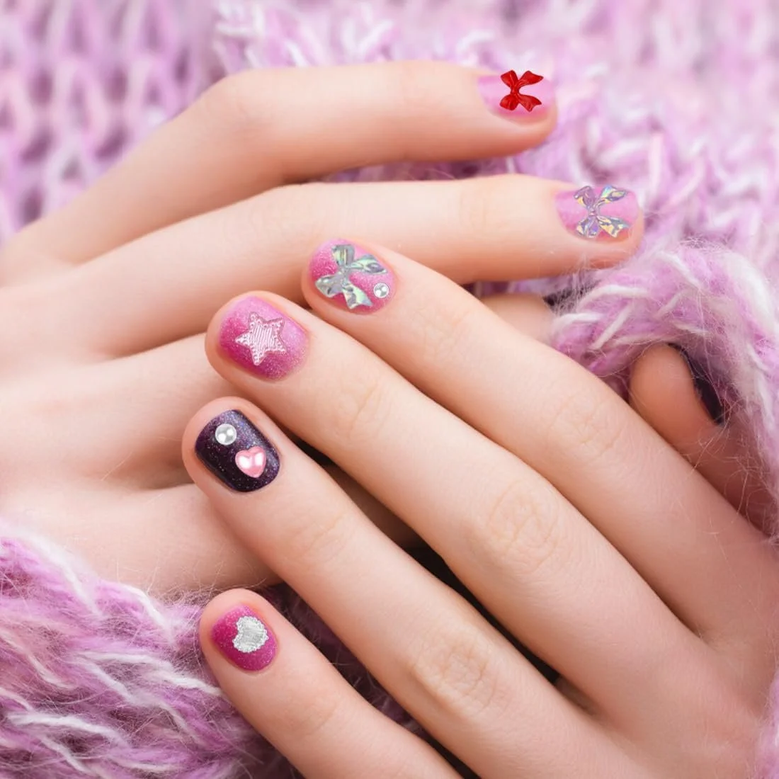 Набор для 3D украшений ногтей Сердце Звезда Бантики, Милые полимерные стразы для ногтей и декорации Содержит пинцет и ручку для точек, фото №5