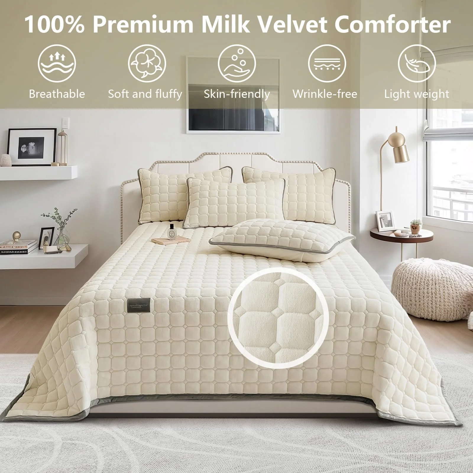 Покрывало OKYUK Velvet Роскошный комплект постельного белья 230 x 250 см Бежевый, фото №4