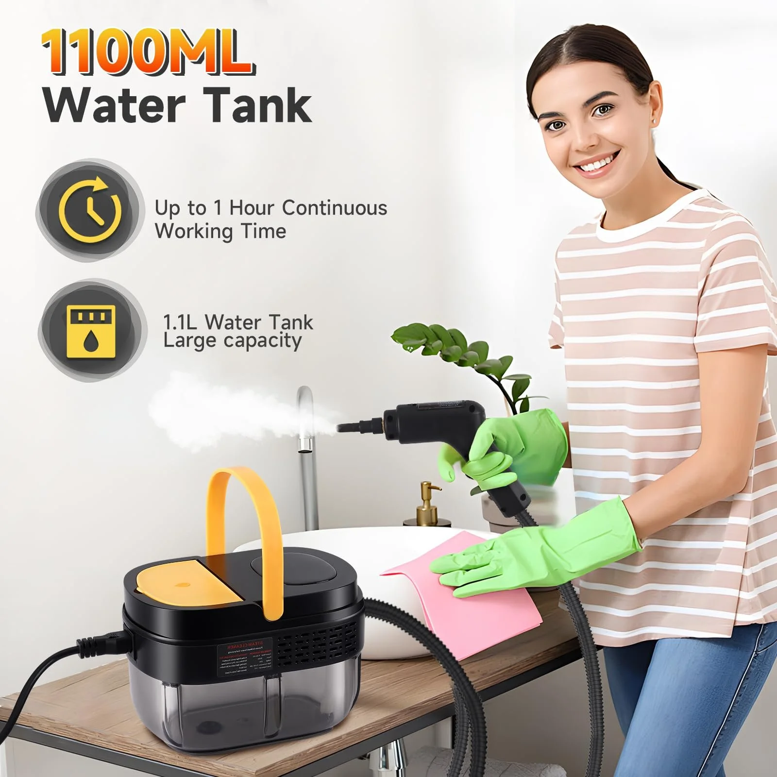 Ручний пароочисник 2500W 1100 мл з цифровим дисплеєм, фото №5