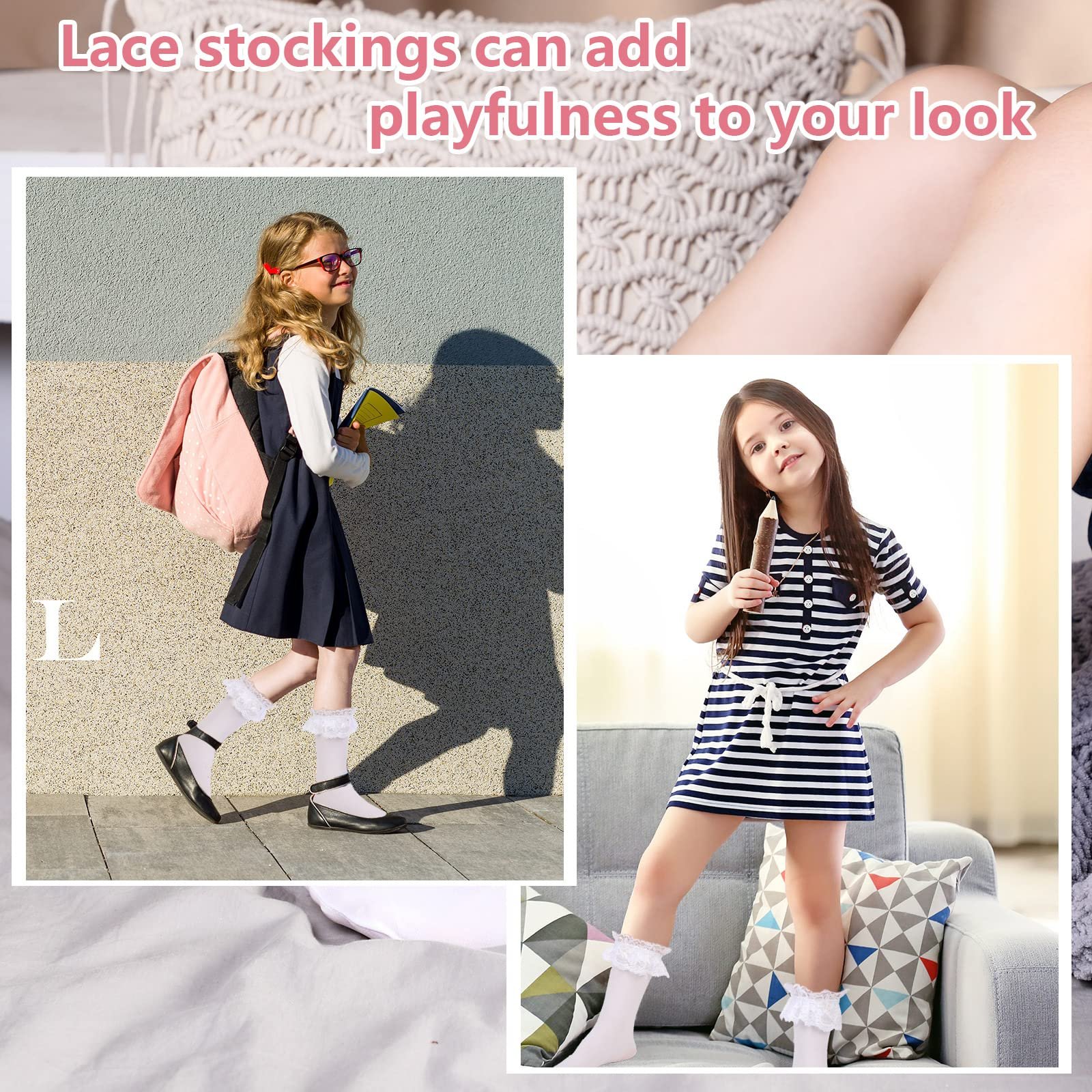 Носки с рюшами SATINIOR Женские носки кружевные гольфы непрозрачные носки с рюшами кружевные носки принцессы для женщин девушек, фото №5