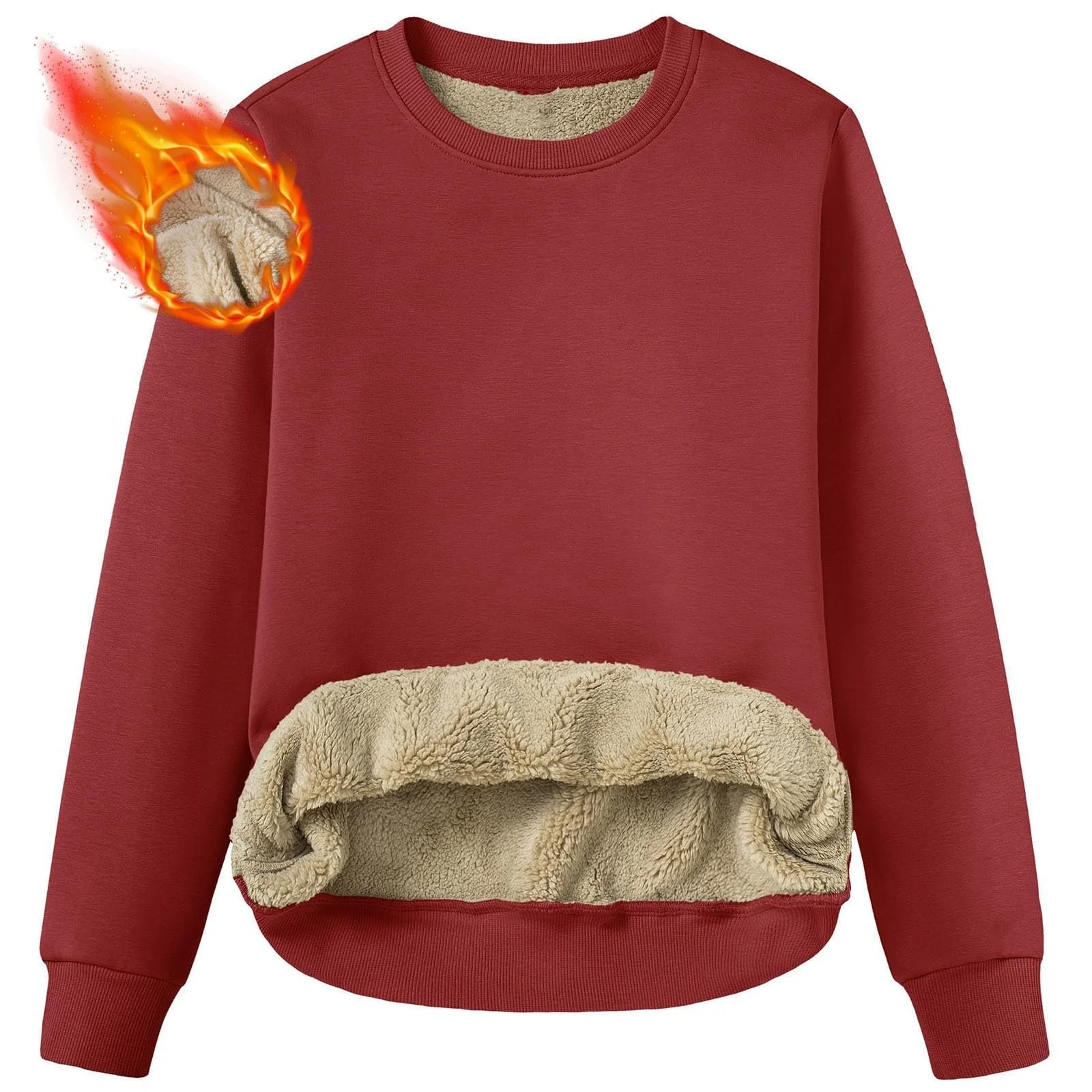 Тёплые Толстовки Женские С Плюшевой Подкладкой Зимние Тёплые С Длинным Рукавом Пуловер С Круглым Вырезом Топы Свободного Кроя, фото №1