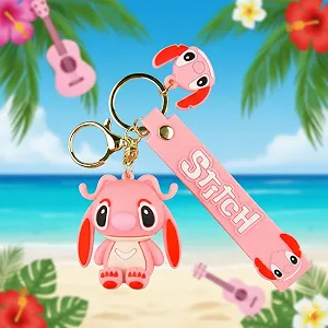 Брелок Ліло та Стіч рожевий з довгими вухами дитячий брелок на рюкзак, ключі 5 см - Фото 1