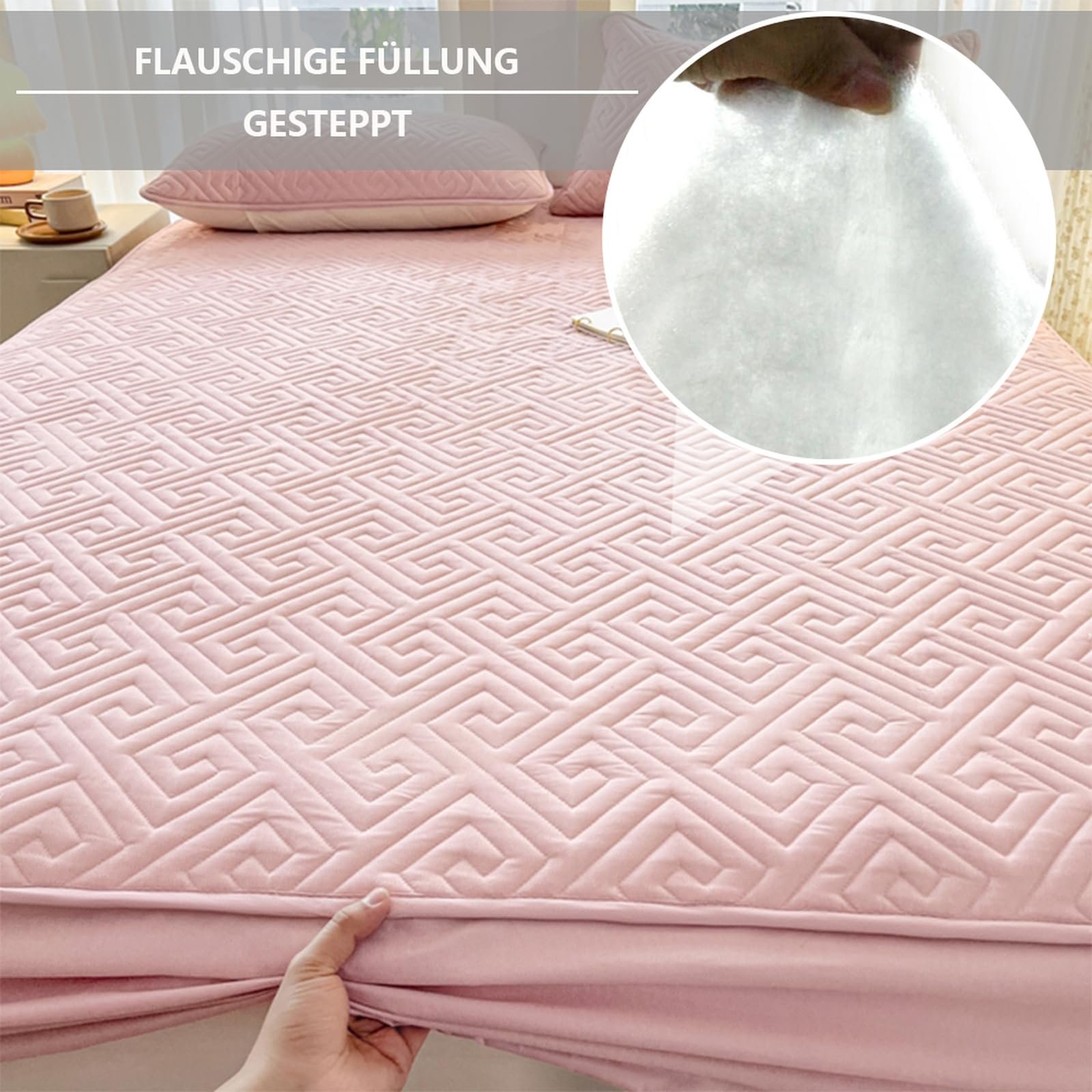 Наматрасник HAIBA стеганый 180 x 220 см серый. Простынь натяжная для кровати Boxspring до 30 см высотой. Трикотаж, органический хлопок, очень мягкая простынь с 2 наволочками., фото №3