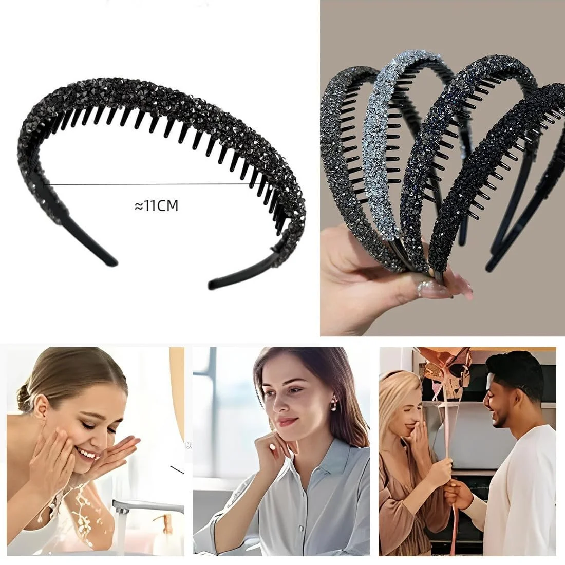 Набор обручей для волос со стразами, 4 шт., фото №4