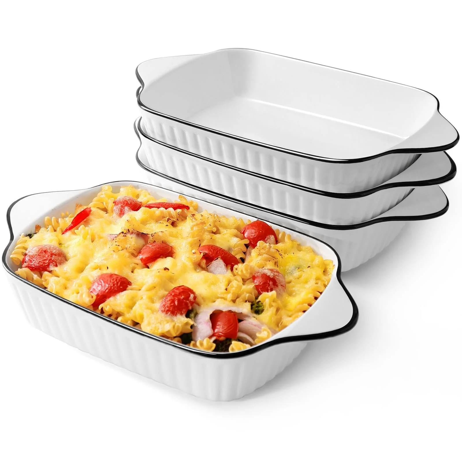 Формы для запекания NUTRIUPS набор 4 шт. 1 л прямоугольные керамические 26,5 см с ручками, фото №8