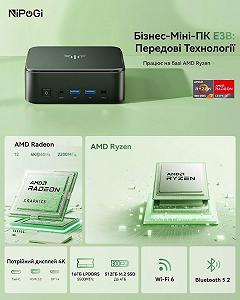 Міні ПК NiPoGi AM06PRO / AMD Ryzen 5 5500U / RAM 16GB / SSD 512GB / 1 x HDMI / 2 x LAN / Wi-Fi 6 / Bluetooth 5.2 / Windows 11 / Чорний synthetic.ua - Фото 1