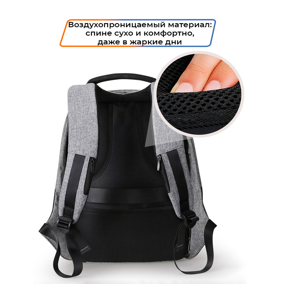 Рюкзак городской антивор Mark Ryden 5815 18л для ноутбука до 15,6" с USB Grey 16244, фото №5
