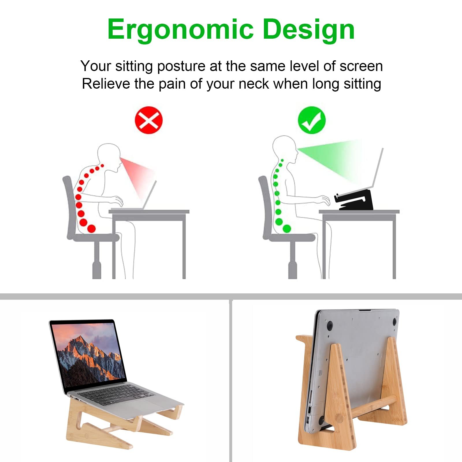 Вертикальна Дерев'яна Підставка для Ноутбука Nuvograin Бамбукова Сумісна з MacBook Air Pro, Dell XPS, Surface Pro, HP, Pixelbook, Lenovo, фото №5