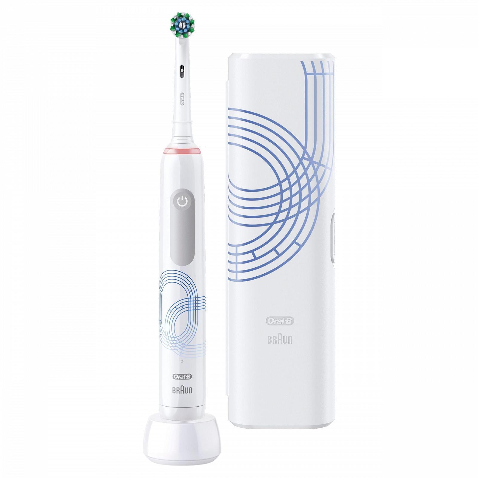 Електрична зубна щітка Oral-B Pro Series 3 1 змінна насадка 3 режими чищення 360° датчик тиску дорожній футляр Special Edition Дизайн Braun Біла, фото №2