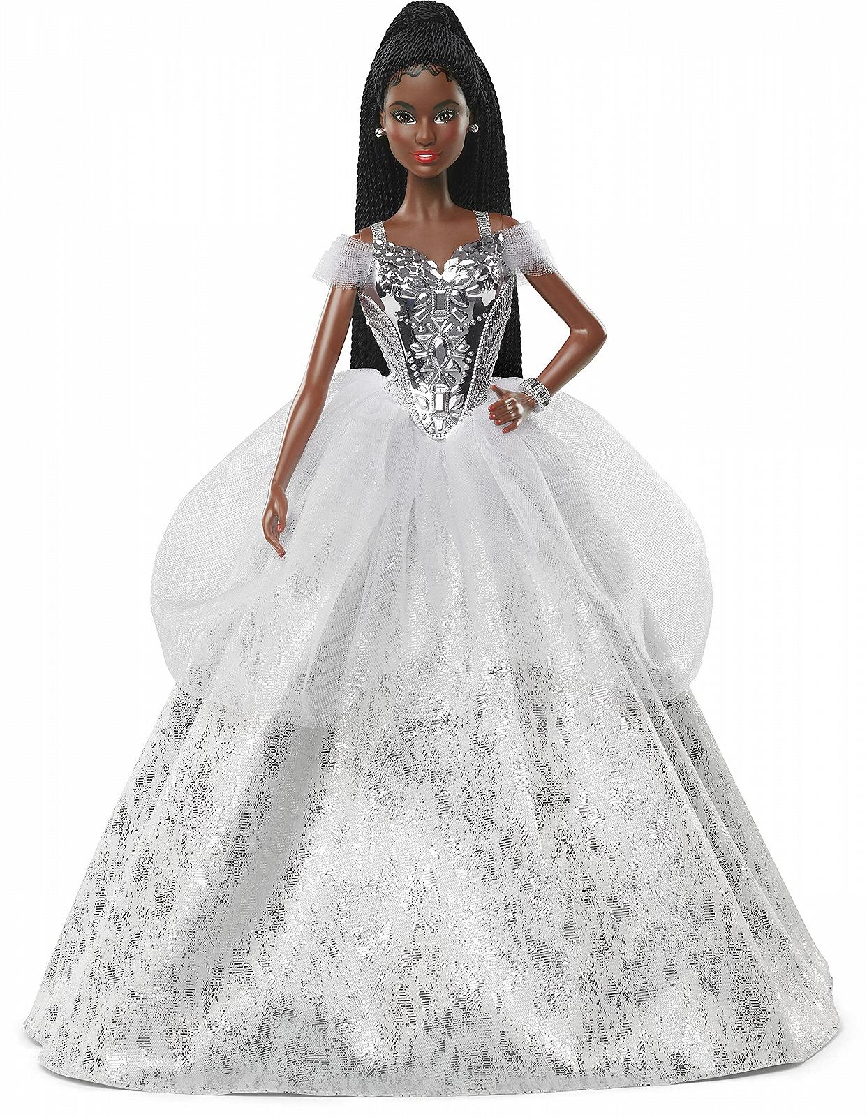 Лялька Barbie GXL22 Barbie Signature 2021 Holiday Barbie 30 см Брюнетка із заплетеним волоссям у сріблястій сукні з підставкою та сертифікатом автентичності, фото №1
