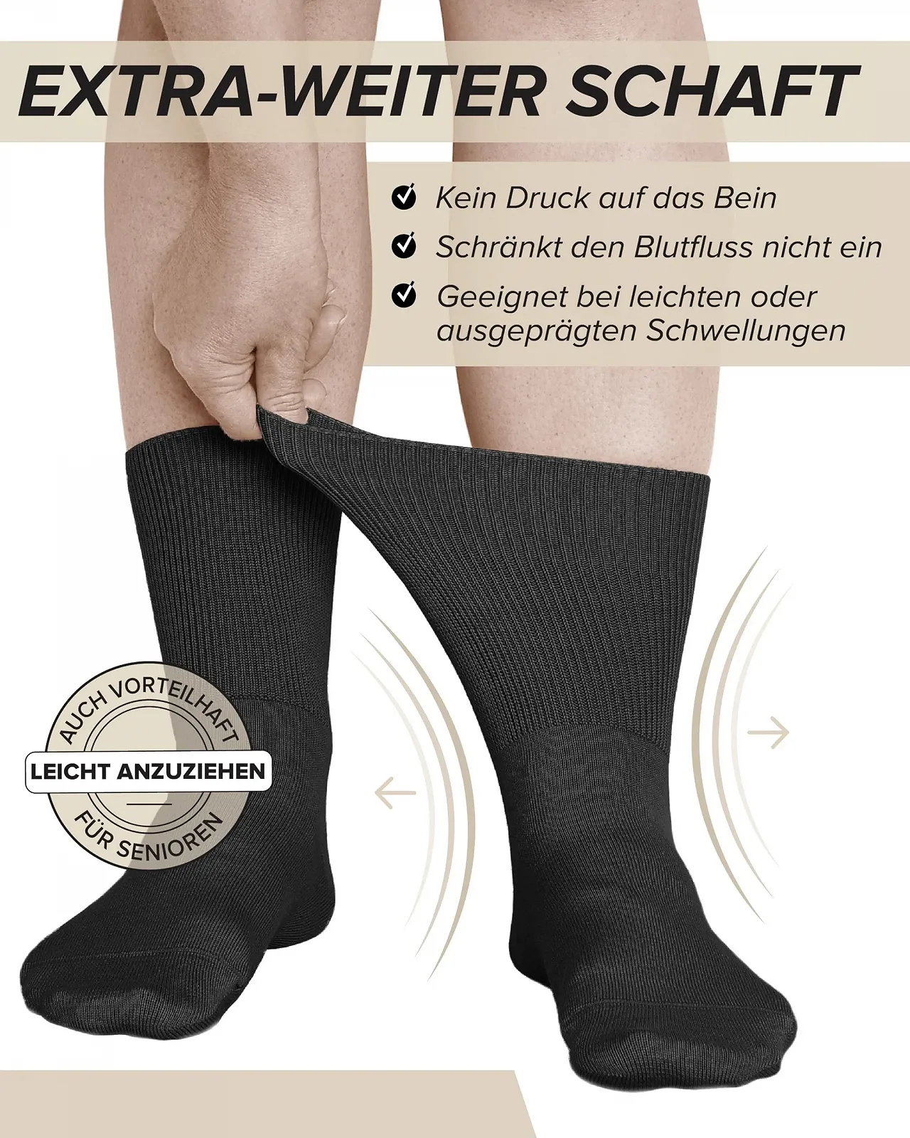 Диабетические носки vitsocks Женские Очень широкие без резинки (3 пары) Широкое голенище для отекших ног, хлопок, фото №3