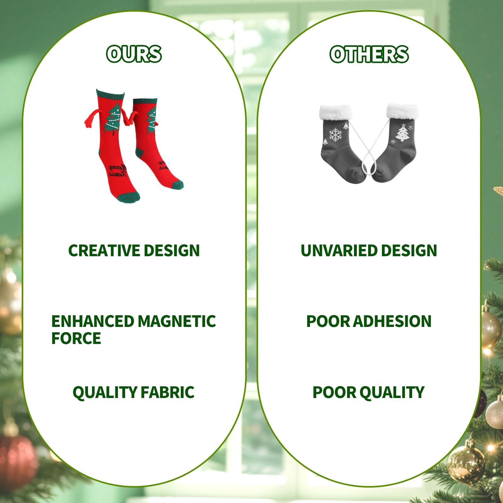 Носки Рождественские 2 пары, узор Руки, Шапка Санты и Ёлка, Магнитные носки для мужчин и женщин, праздничные для пар, фото №5