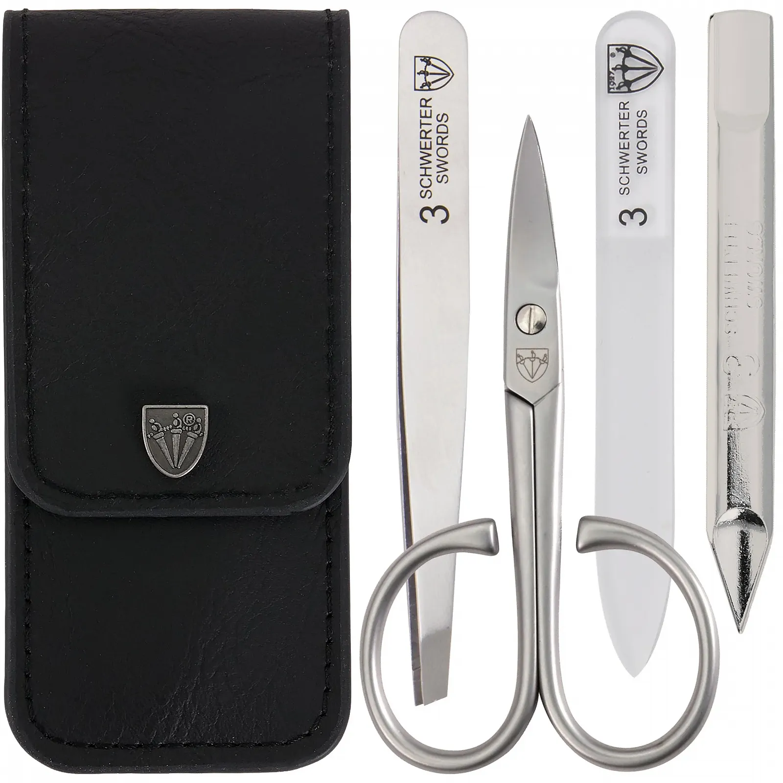 Набор для маникюра 3 Swords Nostalgie 3 предмета, в чехле из натуральной кожи Black, фото №1