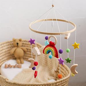 Мобильные подвески Baby Wind Chimes Bed Bell, вращающаяся мобилка, вязаная мобилка, успокаивающая игрушка для сна, деревянная подвеска для девочек и мальчиков (ракеты) synthetic.ua - Фото 1
