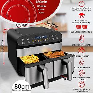 Мультипіч Jacgood Intelligent 9L з 2 кошиками Digital Air Fryer 1800W XXL цифрова панель керування температура чорно-біла ціна на synthetic.ua - Фото 1 Мультипіч Jacgood Intelligent 9L з 2 кошиками Digital Air Fryer 1800W XXL цифрова панель керування температура чорно-біла synthetic.ua - Фото 1