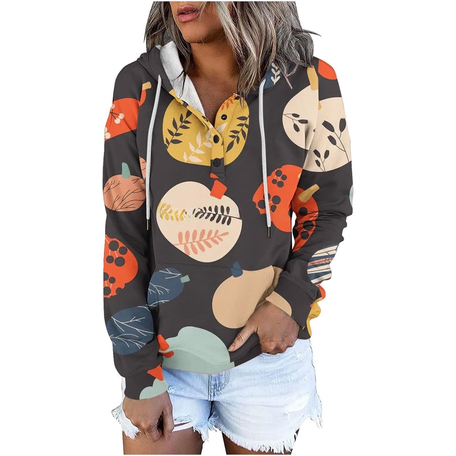 Женская толстовка K\[U+00FC]rbis, длинный рукав, толстовка с капюшоном, Хэллоуин, графический принт тыквы со шнурком, пуловер, топ, блузка, майка, фото №1