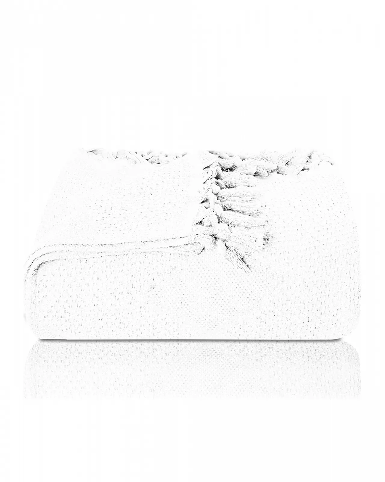 Покрывало Вафельное LAYNENBURG Premium с бахромой ручной работы - 100% хлопок - 200 x 220 см XXL - Летнее одеяло пике - Хлопковое одеяло как накидка на кровать, диван и кушетку Белый, фото №1